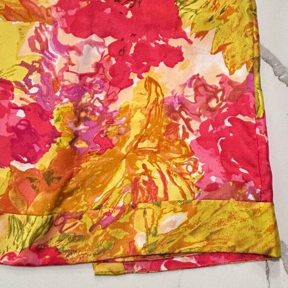 J. Crew | Yellow Pink Floral Print Silk Asymmetric Tie Women’s Sleeveless Blouse - Picture 11 of 13